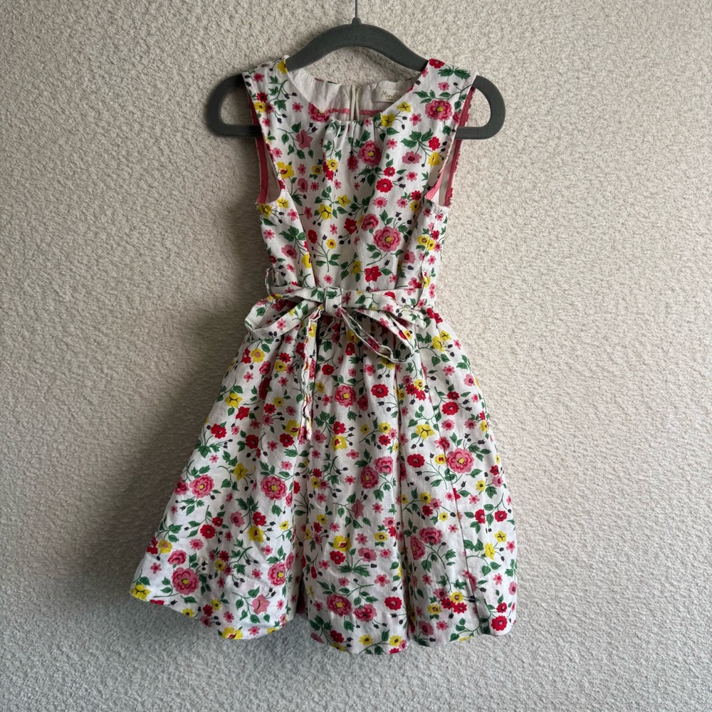 Mini Boden Toddler Girls White Floral Belted Twirl Dress‎ Size 3-4 Years